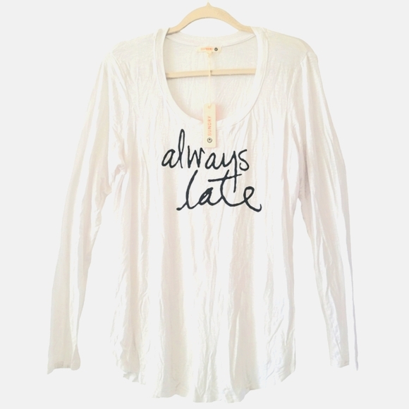 Anthropologie Tops - NWT SUNDRY x ANTHROPOLOGIE Always Late White Long Sleeves Roundneck Tee Shirt